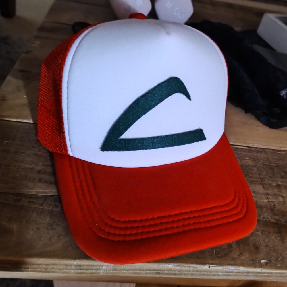 Ash Ketchum Red and White Trucker Hat Pokemon Trainer